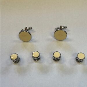 Polished Silver-Tone Cufflinks and Stud Set in Cream